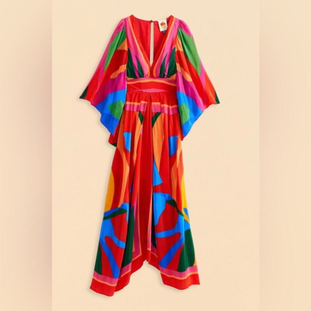 Farm Rio Colorful Leaves Maxi Midi Dress size M